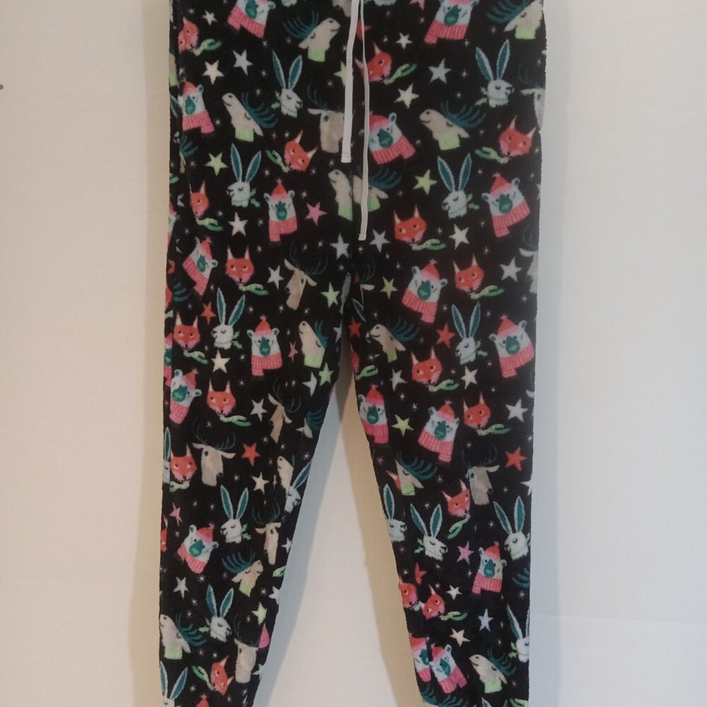 Joyspun Pajama Pant Sleepwear Girls Size Small Black Multi Deer Fox Rabbit